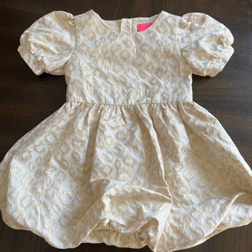 NWOTs, Lilly Pulitzer Girls Moiraine Leopard Gold
Foil Metallic Print Dress, 3T